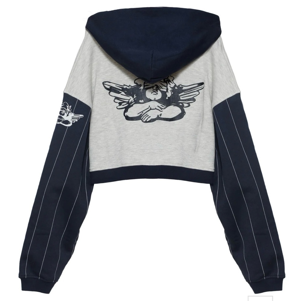 Boys Lie Gray and Navy Cropped Zip Hoodie